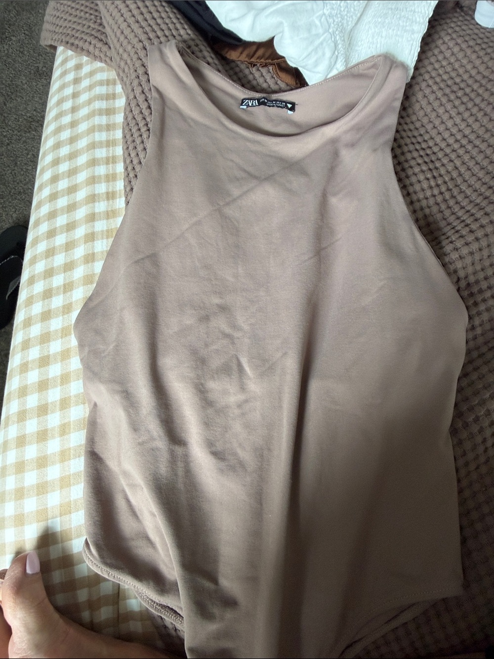 ZARA Taupe High-Neck Sleeveless Bodysuit